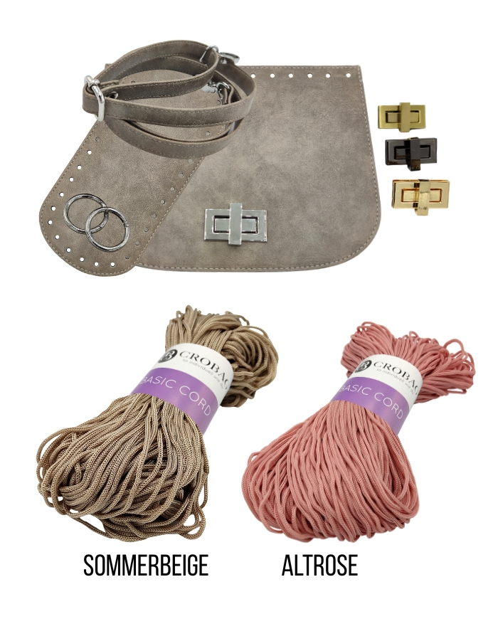 Häkelset für Tasche Vivien in graubeige mit Basic Cord Garn