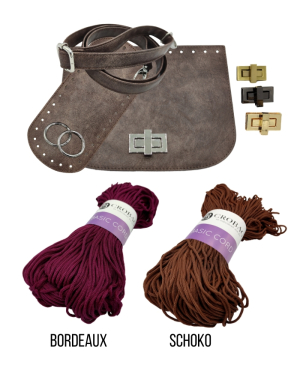 Häkelset für Tasche Vivien in lilabraun mit Basic Cord Garn