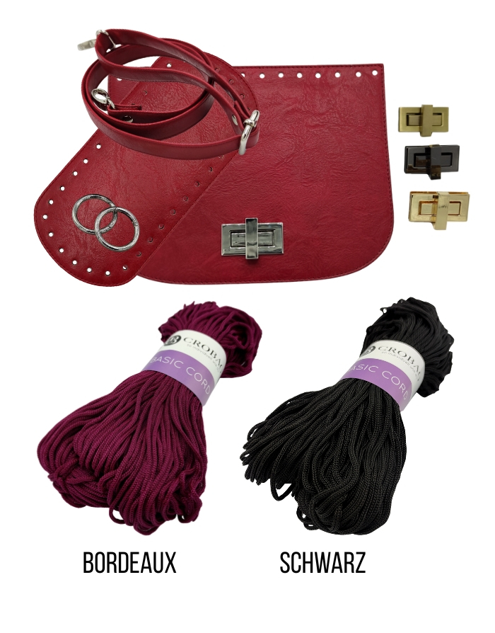 Häkelset für Tasche Vivien in granatapfel mit Basic Cord Garn