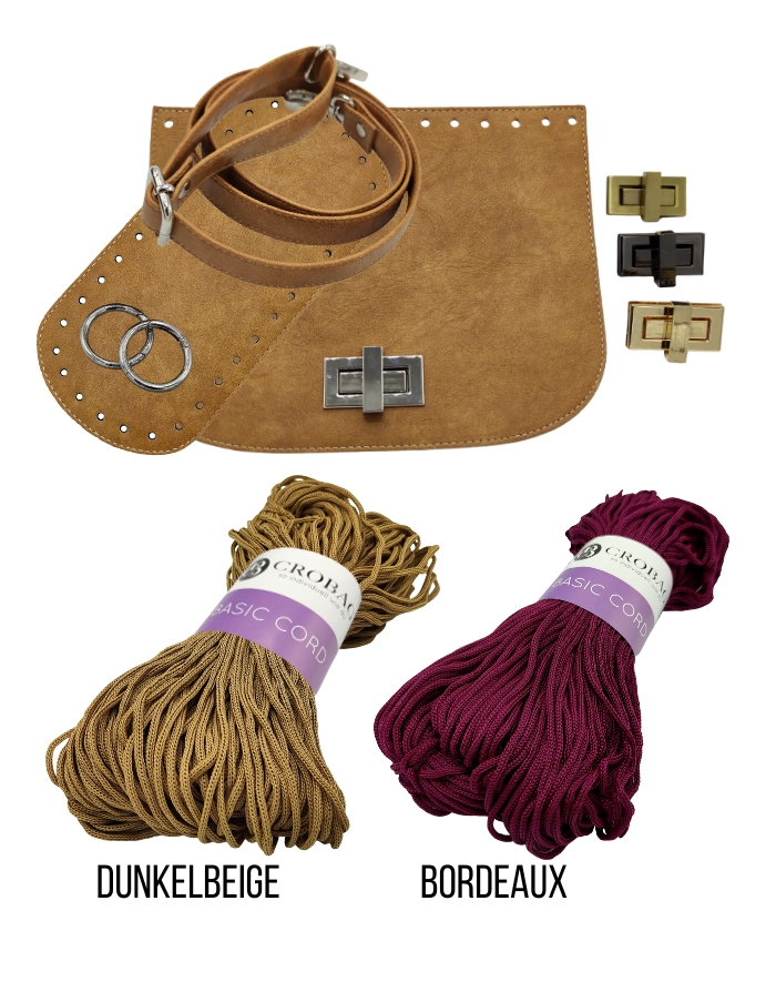 Häkelset für Tasche Vivien in camel mit Basic Cord Garn