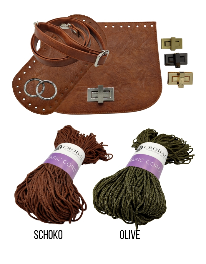 Häkelset für Tasche Vivien in cognac mit Basic Cord Garn