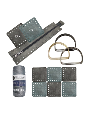 Häkelset für Tasche Patrizia in grau mit Medium Cord Garn