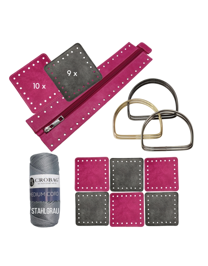 Häkelset für Tasche Patrizia in fuchsia mit Medium Cord Garn