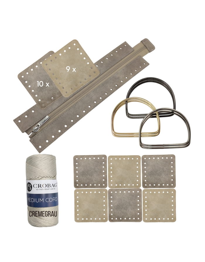 Häkelset für Tasche Patrizia in graubeige mit Medium Cord Garn