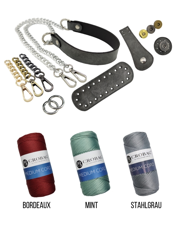 Häkelset für Tasche Fenja in grau mit Medium Cord Garn