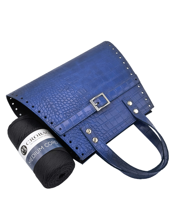 Häkelset für Tasche Maggy in kroko blau mit Medium Cord Garn