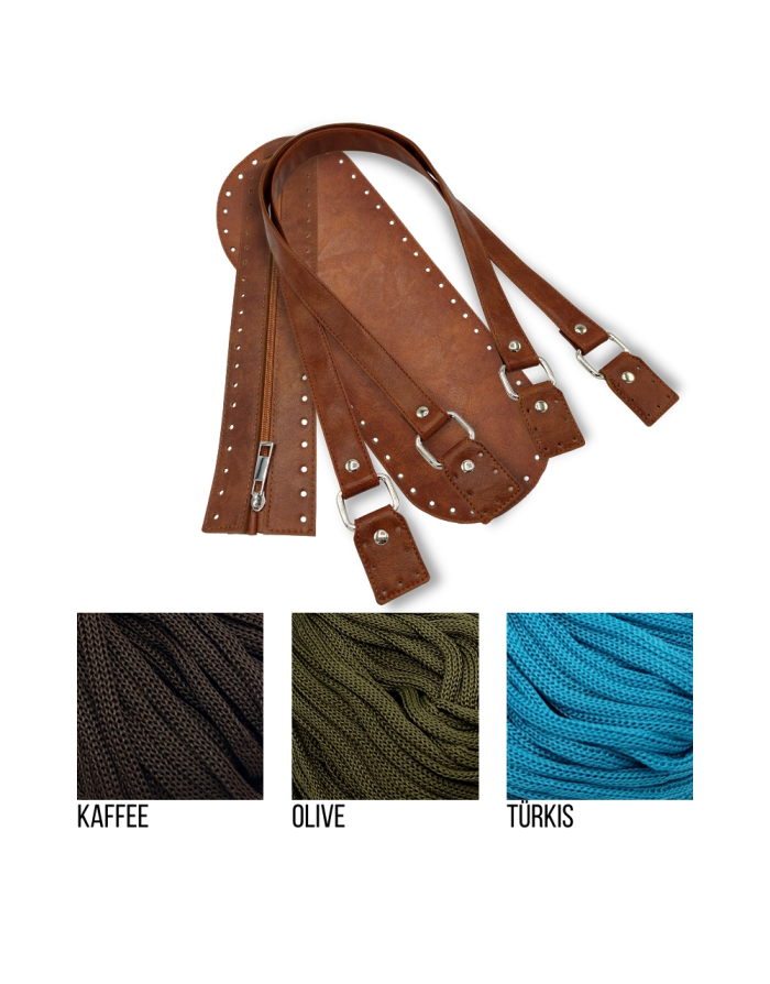 Häkelset für Tasche Tabea in cognac mit Soft Ribbon Garn