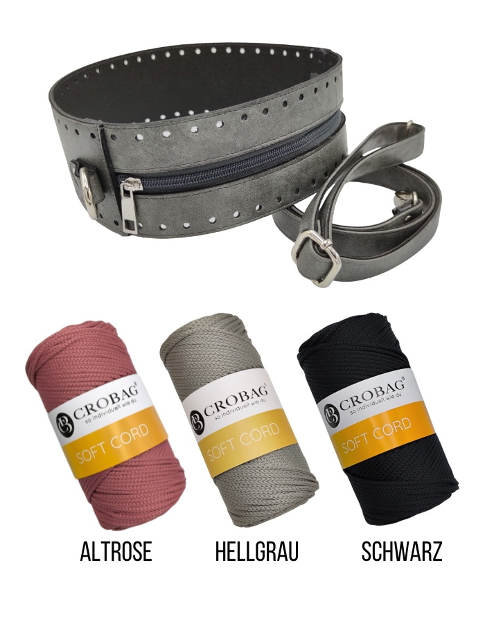 Häkelset für Tasche Barbara in grau mit Soft Cord Garn