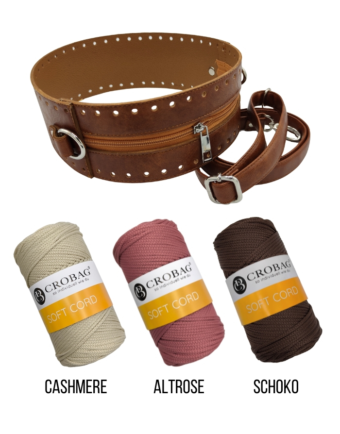 Häkelset für Tasche Barbara in cognac mit Soft Cord Garn