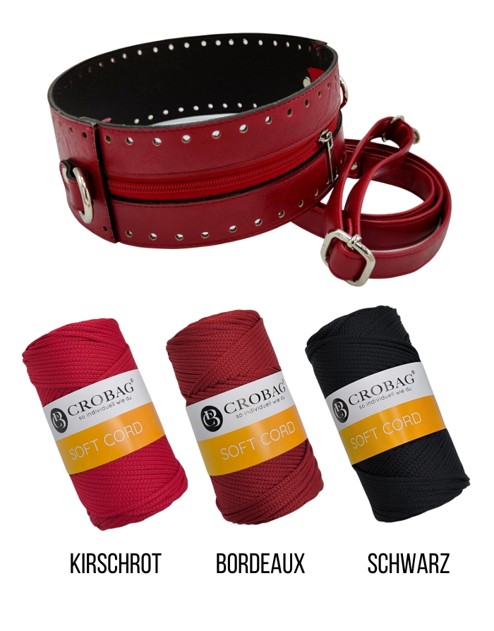 Häkelset für Tasche Barbara in granatapfel mit Soft Cord Garn