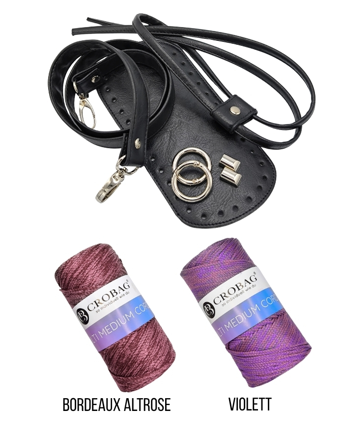 Häkelset für Tasche Marie in schwarz mit Multi Medium Cord Garn