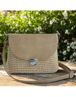 Häkelset für Tasche Sophie in beige mit hellbeige Soft Ribbon Garn