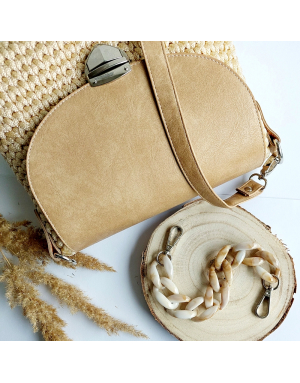 Häkelset für Tasche Sophie in camel mit indigo Soft Ribbon Garn